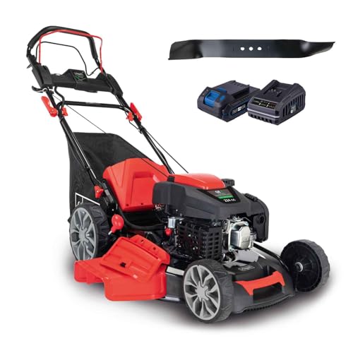 Scheppach Benzin Rasenmäher MS225-56E mit E-Start | Radantrieb | 6PS | 56 cm Schnittbreite | 7-fache Schnitthöhenverstellung | 65 Liter Fangkorb | Reinigungsfunktion | Mulchfunktion | mit Ersatzmesser von Scheppach