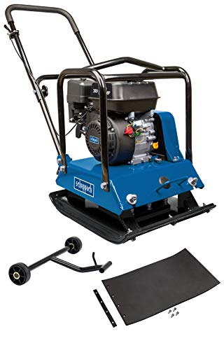 Scheppach Benzin Rüttelplatte HP2200S - 25 kN | 6.5PS | 104 kg | 35cm Verdichtungstiefe | Vorlaufgeschwindigkeit 25 m/min | Plattengröße 550x440 mm | inkl. Fahrvorrichtung & Gummimatte (für Pflaster) von Scheppach