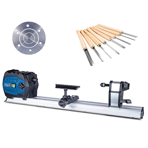 Scheppach DM600VARIO Drechselbank Drechselmaschine mit 8 tlg. Drechselwerkzeug | 550W | stufenlose Geschwindigkeit - variable Drehzahl von 800–3000 Umdrehungen | Werkstück max. 60 x 25cm + Planscheibe von Scheppach