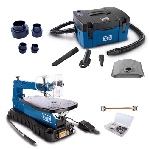 Scheppach Dekupiersäge DECO MAX + 64tlg. Werkzeugset Set, Absaug-System HD2P und Absaugadapter | 90W Leistung | Hubzahl 550-1500 U/Min | Schnitthöhe/-tiefe: 50/405 mm von Scheppach