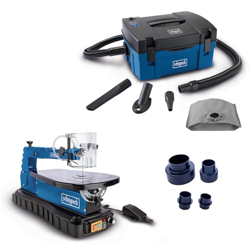 Scheppach Dekupiersäge DECO SWITCH | 18 mm Hubhöhe | Variable Hubzahl 550 – 1500 min-1 | Schnitthöhe/-tiefe: 50/405 mm inkl. + Absaug-System HD2P und Adapter-Set von Scheppach