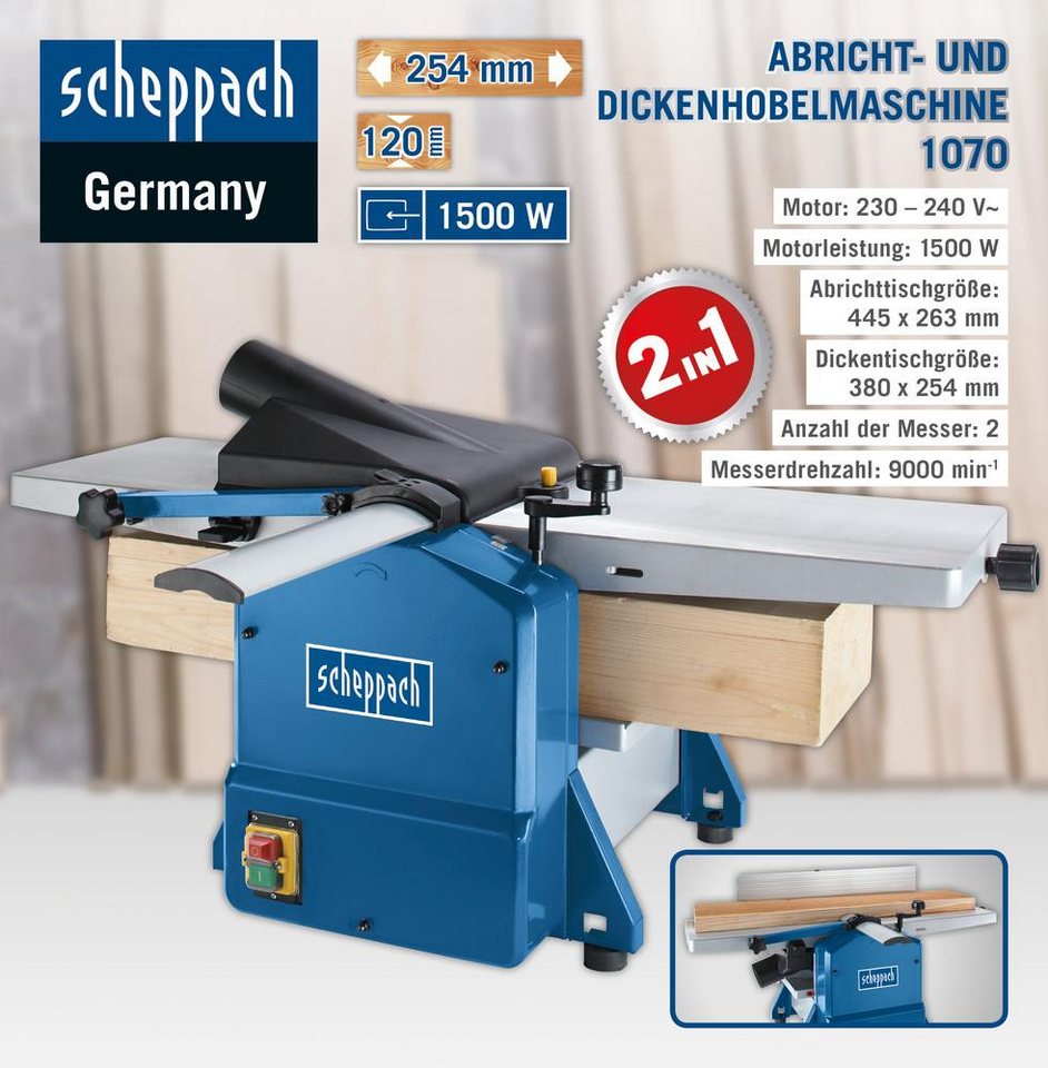 Scheppach Dickhobelmaschine HMS1070 Abricht- & Dickenhobelmaschine 1500W, 254 mm Hobelbreite Scheppach Dickhobelmaschine HMS1070 Abricht- & Dickenhobelmaschine 1500W, 254 mm Hobelbreite von Scheppach
