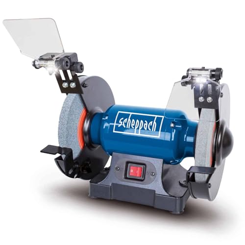 Scheppach Doppelschleifer SM200L Schleifgerät | 500W Leistung | Verstellbarer Funkenschutz | Schleifscheibe 200mm Ø | LED-Arbeitsleuchten | Grauguss-Gestell von Scheppach