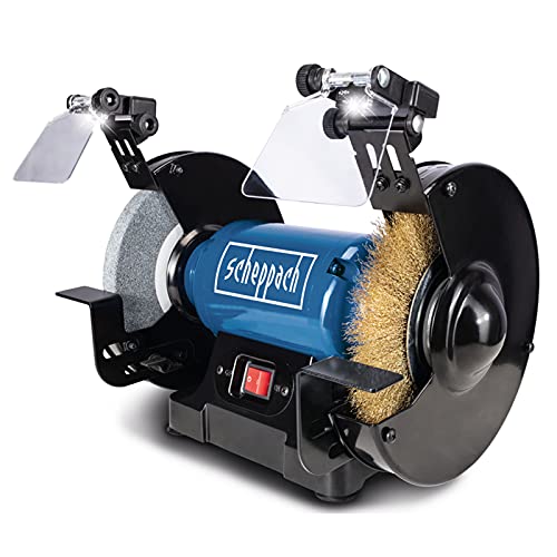 Scheppach Doppelschleifer SM200LB mit LED-Beleuchtung 230V | 500 Watt | Schleifstein 200x20mm | K36 | Drahtbürste 16mm Breite von Scheppach