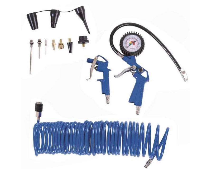 Scheppach Druckluftschlauch 14tlg. Kompressor Zubehörset Reifenfüllmessgerät Blaspistole 1/4 Zoll von Scheppach