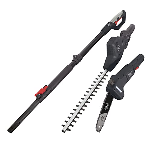 Scheppach Elektro Teleskop Hochentaster und Heckenschere TPX710 | 230V 710W | ausziehbar bis zu 4,5m Arbeitshöhe | Schnellwechselsystem | Mini Kettensäge | ProCut-Schwert | inkl. Gurt von Scheppach