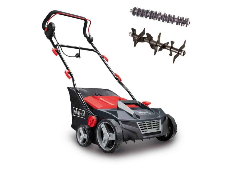 Scheppach Elektro-Vertikutierer / Lüfter SC38, 38 cm Arbeitsbreite, (Set, 3-tlg), 3-in1: Vertikutierer, Rasenlüfter und Rasenmäher, 1600 W Motorleistung von Scheppach
