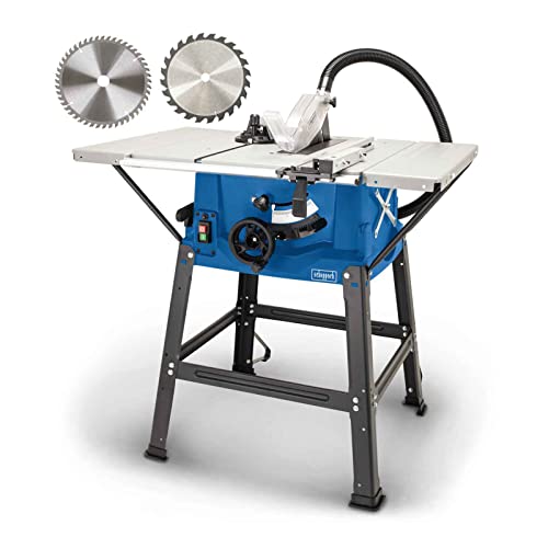 Scheppach Tischkreissäge HS100S | 230V 2000W | Schnitthöhe 85mm | Sägeblatt Ø 250mm | inkl. Tischverbreiterungen und Untergestell | Tischgröße mit Verbreiterung 642 x 940 mm | inkl. 2. Sägeblatt von Scheppach