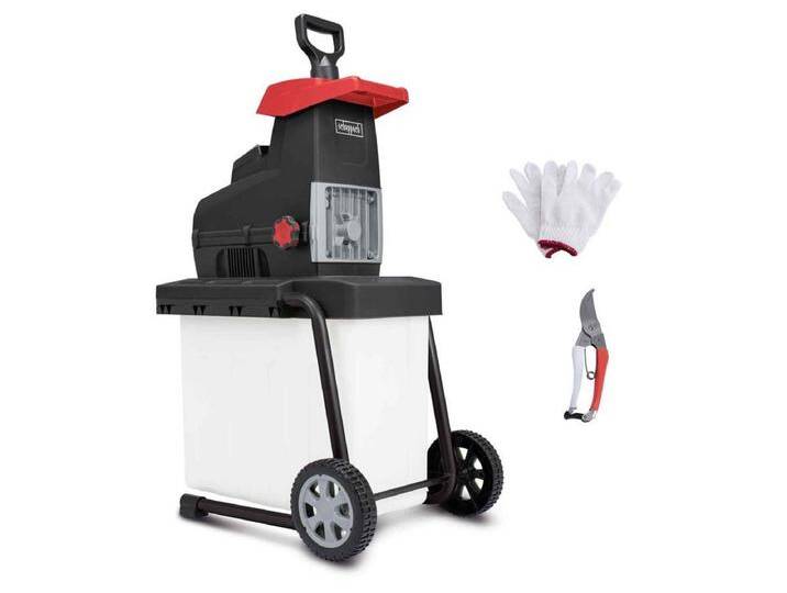 Scheppach Häcksler GS60, 4.4 cm max. Astdurchmesser, (Set), 2800 W Motor, 60 L Fangsack, inkl. Gartenschere + Handschuhe, schwarz von Scheppach