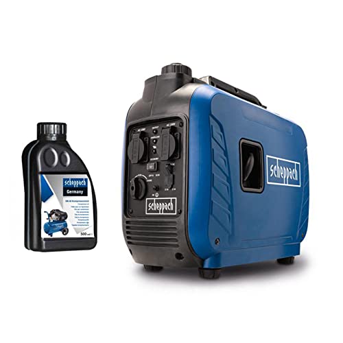 Scheppach Inverter Benzin Stromerzeuger SG2500i Stromgenerator Notstromaggregat | mit Invertertechnik für sensibler Elektronik | 2000W Leistung | Steckdosen 2x 230V / 2x USB Typ A | 64,1dB | inkl. Öl von Scheppach