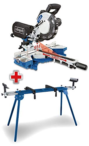 Scheppach Kappzugsäge HM216 Kappsäge Gehrungssäge mit Laser | Sägeblatt Ø 216mm | 2000W Leistung | Drehtisch mit Schnellarretierung | inkl. 2 Sägeblatt (HM216 + UMF1600) von Scheppach