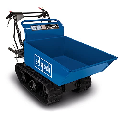 Scheppach Ketten-Dumper DP4500 | 400 kg Zuladung | 5,5 PS | 3X Vorwärts- / 1x Rückwärtsgang | Kettenantrieb/Steigung bis 30° | Kippfunktion | Kettendumper | 4-Takt Benzin Motor mit 196ccm | Dumper von Scheppach