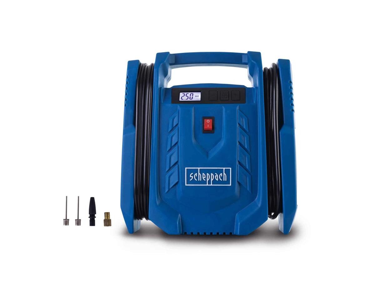 Scheppach Kompressor Airforce 7 SC, 120 W, max. 8 bar, Set, 5-tlg., ideal fürs Auto oder zum Aufpumpen von Autoreifen, Fahrradreifen von Scheppach