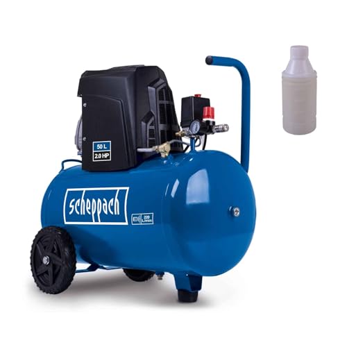 Scheppach Kompressor HC63 Druckluftkompressor ölgeschmiert mit 50L Kessel | 10bar Arbeitsdruck | 1500W Leistung | 220L/min Ansaugleistung | inkl. Fahrvorrichtung, Schnellkupplung & Transportgriff von Scheppach