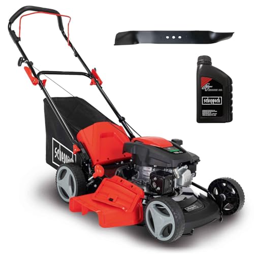 Scheppach MP150-46 Benzin Rasenmäher - 46cm Schnittbreite | 3,5 PS | 7-fache Schnitthöhenverstellung | 55 Liter Fangkorb | Seitenauswurf | Mulchfunktion | Reinigungsfunktion | inkl. 2. Messer & ÖL von Scheppach