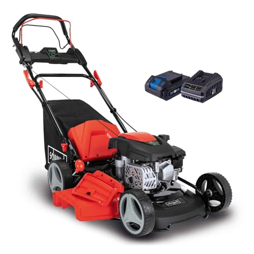 Scheppach MS150-46E Benzin Rasenmäher mit E-Start | 46cm Schnittbreite | Reinigungsfunktion | 55 Liter Fangkorb | Stahlgehäuse | 7-stufige Höhenverstellung | Mulchfunktion | Radantrieb | Seitenauswurf von Scheppach