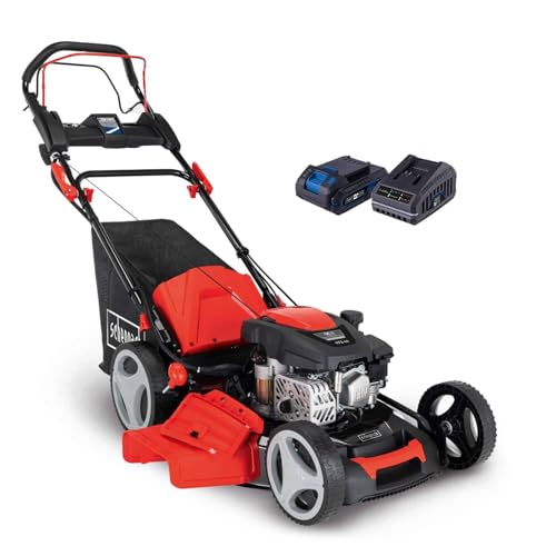 Scheppach MS173-51E Benzin Rasenmäher - 51cm Schnittbreite | E-Start | Reinigungsfunktion | 65 Liter Fangkorb | Stahlgehäuse | 7-stufige Höhenverstellung | Mulchfunktion | Radantrieb | Seitenauswurf von Scheppach