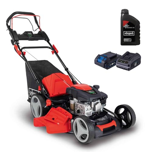 Scheppach MS173-51E Benzin Rasenmäher - 51cm Schnittbreite | E-Start | Reinigungsfunktion | 65L Fangkorb | 7-stufige Höhenverstellung | Mulchfunktion | Radantrieb | Seitenauswurf | inkl. Motoröl von Scheppach