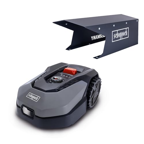 Scheppach Mähroboter RLM500W bis zu 500qm² - inkl. Robotergarage| 18cm Schnittbreite | 20-60 mm Schnitthöhe | Regensensor | WiFi & BT | App gesteuert | 35% Steigung von Scheppach