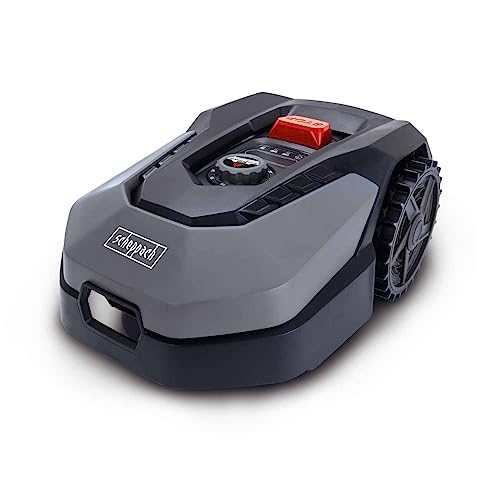 Scheppach Mähroboter RoboCut XL600 bis zu 600 qm² | 18cm Schnittbreite | 20-60 mm Schnitthöhe | Regensensor | WiFi & BT | App gesteuert | 35% Steigung | mit Station, 9 Messer, 130m Kabel & 180 Haken von Scheppach