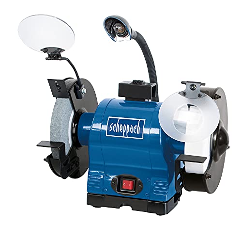 Scheppach Profi Doppelschleifer BG200AL mit Induktionsmotor und Arbeitslampe | 230V 550W - Ø200 mm Stein | K60 / K100 | Funkenschutz | Werkstückauflage & Schleifsteinabrichter | int. Wasserbehälter von Scheppach