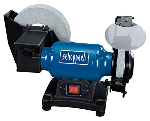 Scheppach Profi Nassschleifer Trockenschleifer BG200W mit Induktionsmotor | 230V 250W - Ø200mm Schleifstein | Funkenschutz | Werkstückauflage | Wassertank für Werkstückkühlung | Schleifmaschine von Scheppach