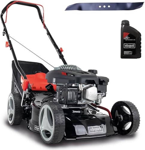 Scheppach Rasenmäher RM420 | 3in1-3,4PS | Schnittbreite 420mm | 45L Fangkorb | Schnitthöhenverstellung 25-75 mm | inkl. Motoröl & Ersatzmesser von Scheppach