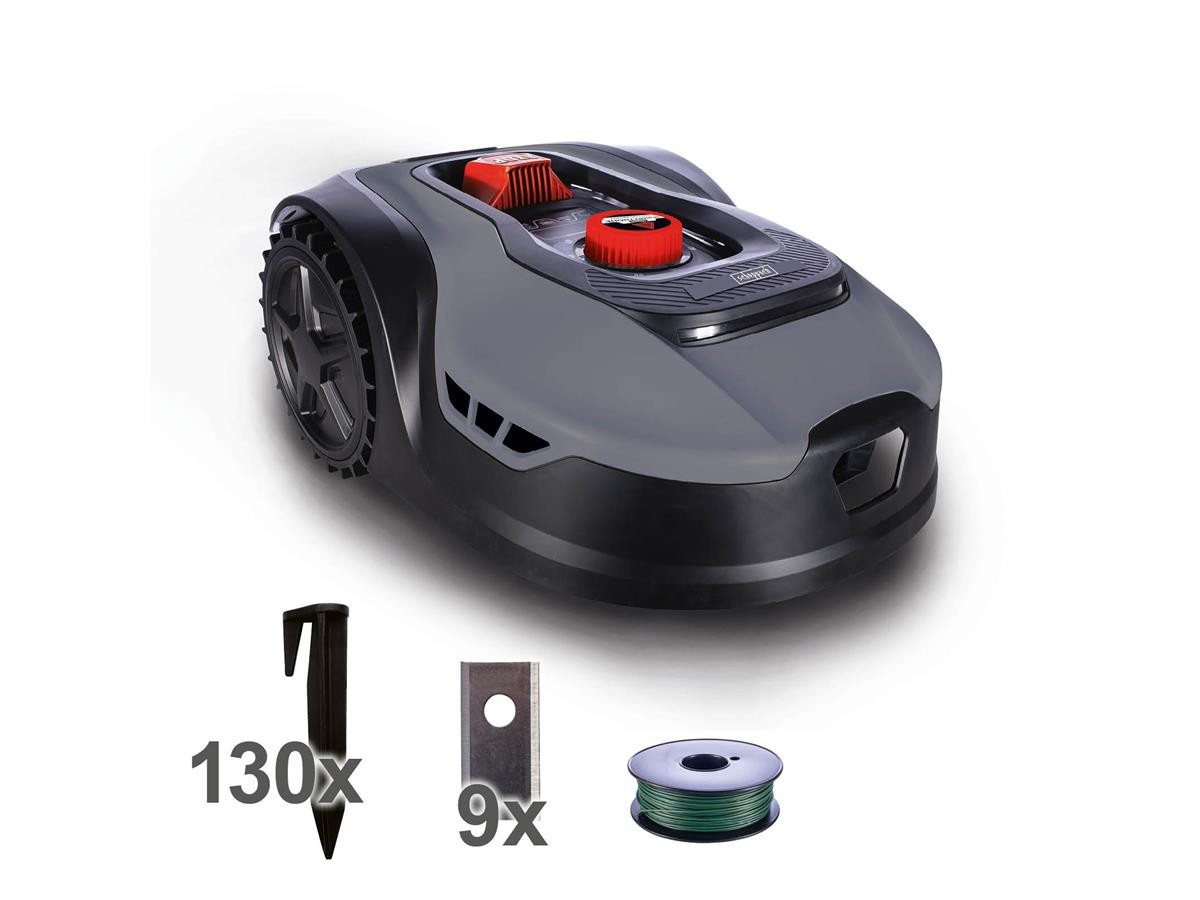 Scheppach Rasenmähroboter RLM500W, bis 500 m² Rasenfläche, inkl. 9x Mähmesser, Schnitthöhenverstellung 20–60 mm, Geräuscharm von Scheppach