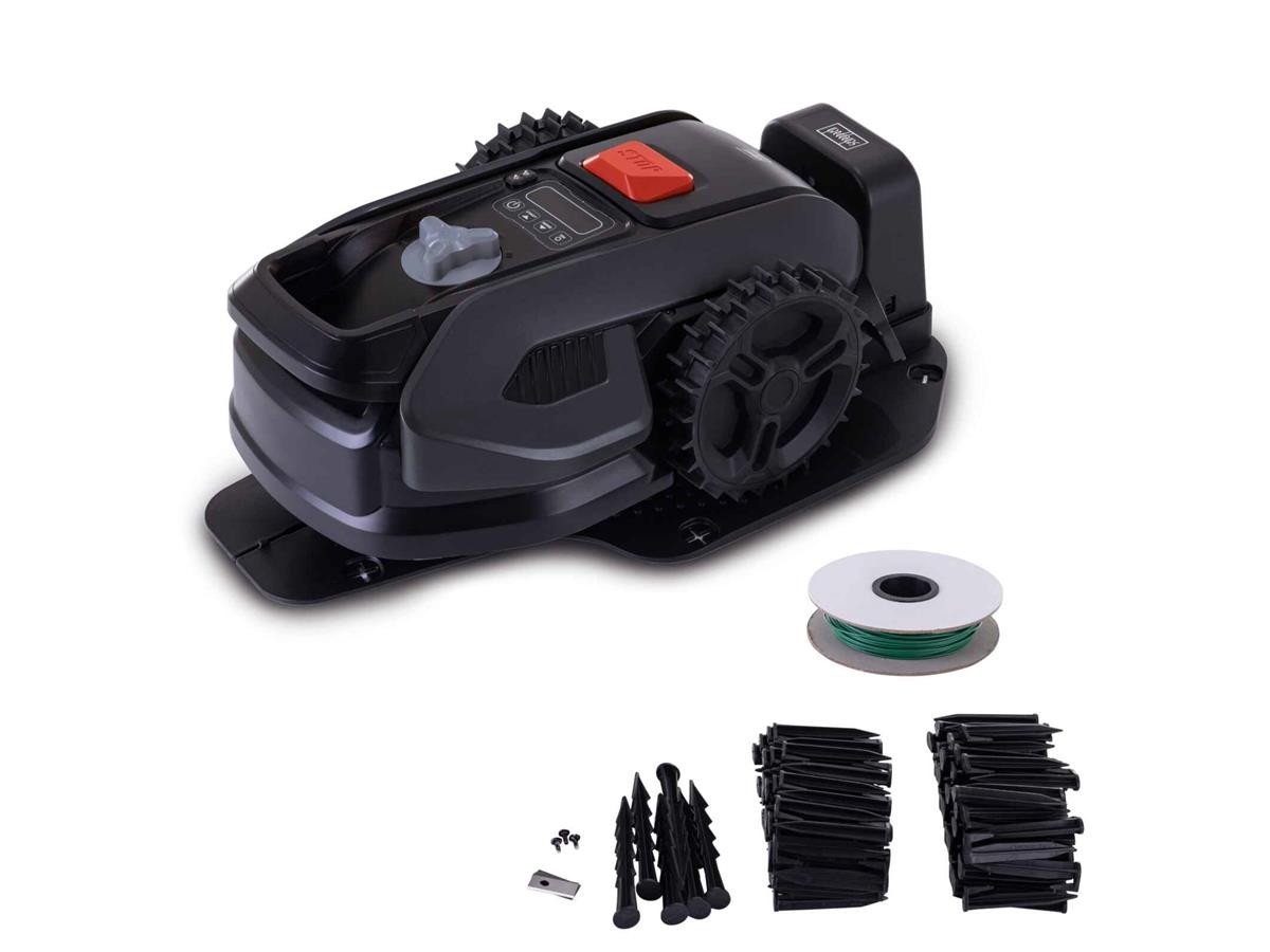 Scheppach Rasenmähroboter RRMA300, bis 300 m² Rasenfläche, (Set, 4-St), inkl. Akku, Führungsdraht, Befestigungsklammer und Mähmesser von Scheppach