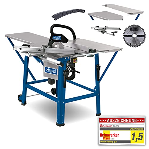 Scheppach Tischkreissäge TS310 | 400V Anschluss | 2800W Leistung | Sägeblatt Ø315mm | Schnitthöhe 83 mm | mit Tischverbreiterung, 2. Sägeblatt, Führungsschiene & Schiebeschlitten | schwenkbar bis 45° von Scheppach