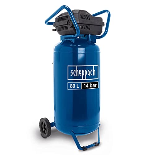Scheppach WELTNEUHEIT 14 bar Druckluft Kompressor stehend HC85V - 80 L Kessel | ölfrei & wartungsarm | Ansaugleistung 330 l/min | 2x Manometer & 2x Kupplung | Fahrvorrichtung für einfachen Transport von Scheppach