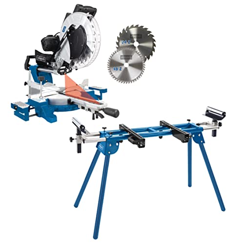 Scheppach Kappsäge HM140L Kapp-Zugsäge Gehrungssäge mit Laser & LED | Schnitthöhe 105 mm | Schnittbreite 330 mm | 230V 2000W | Sägeblatt Ø305mm + 2. Sägeblatt (HM140L + UMF1600) von Scheppach