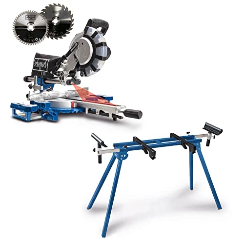Scheppach Kappzugsäge HM216SPX inkl. UMF1550 Untergestell | 65cm Schnitthöhe | 34cm Schnittbreite | Ø210mm | 2000W | inkl. 2. Sägeblatt | Maschinentisch | Belastbarkeit 150kg | 935-1945mm von Scheppach