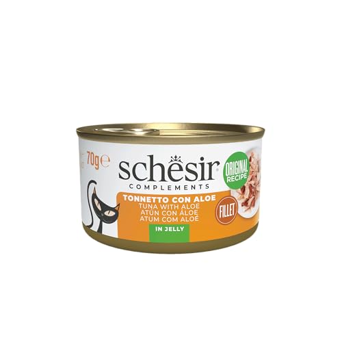 Schesir, Thunfischfilets mit Aloe in Gelee, ergänzendes Nassfutter für Katzen, Originalrezept, 100% natürlich, 12 Dosen à 70 g Schesir, Thunfischfilets mit Aloe in Gelee, ergänzendes Nassfutter für Katzen, Originalrezept, 100% natürlich, 12 Dosen à 70 g von Schesir