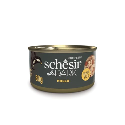 Schesir After Dark, Geschmack Huhn in Filets, komplettes Nassfutter für Erwachsene Katzen (12 Dosen à 80 g) von Schesir