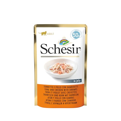 Schesir Cat Jelly Thunfisch und Huhn mit Garnele, Katzenfutter nass in Gelee, 30 Beutel x 50 g von Schesir