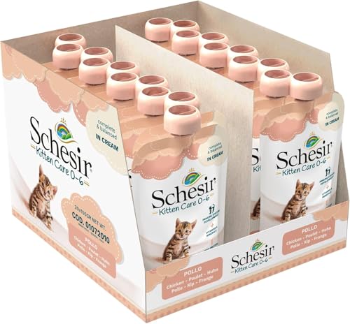 Schesir Cat Kitten Cream Huhn - Kitten Nassfutter für Junge Katzen - Hühner-Creme Katzenfutter nass getreidefrei, mit viel Protein, Vitaminen & Mineralstoffen (20 x 150g Beutel) von Schesir