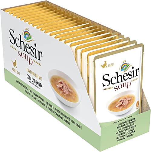 Schesir Cat Soup Thunfisch mit Kürbis, Katzenfutter Suppe, 20 Beutel x 85 g von Schesir