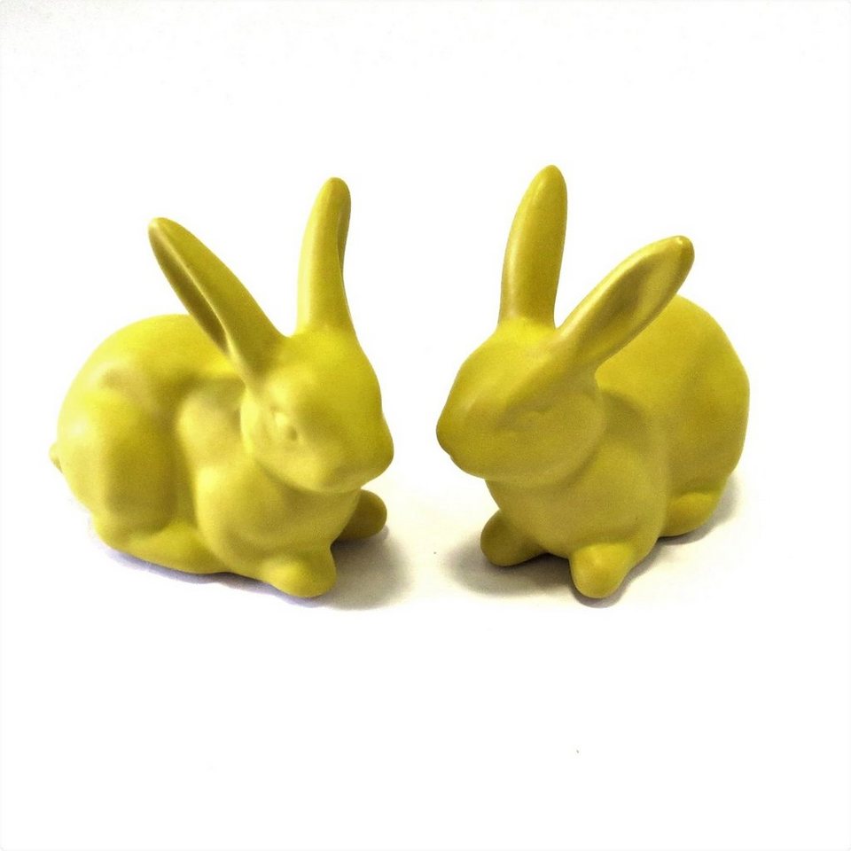 Scheulen GmbH Osterfigur Deko Oster Hase 2er Set Gelb Ockerfarben Keramik (2 St), 2er Set von Scheulen GmbH