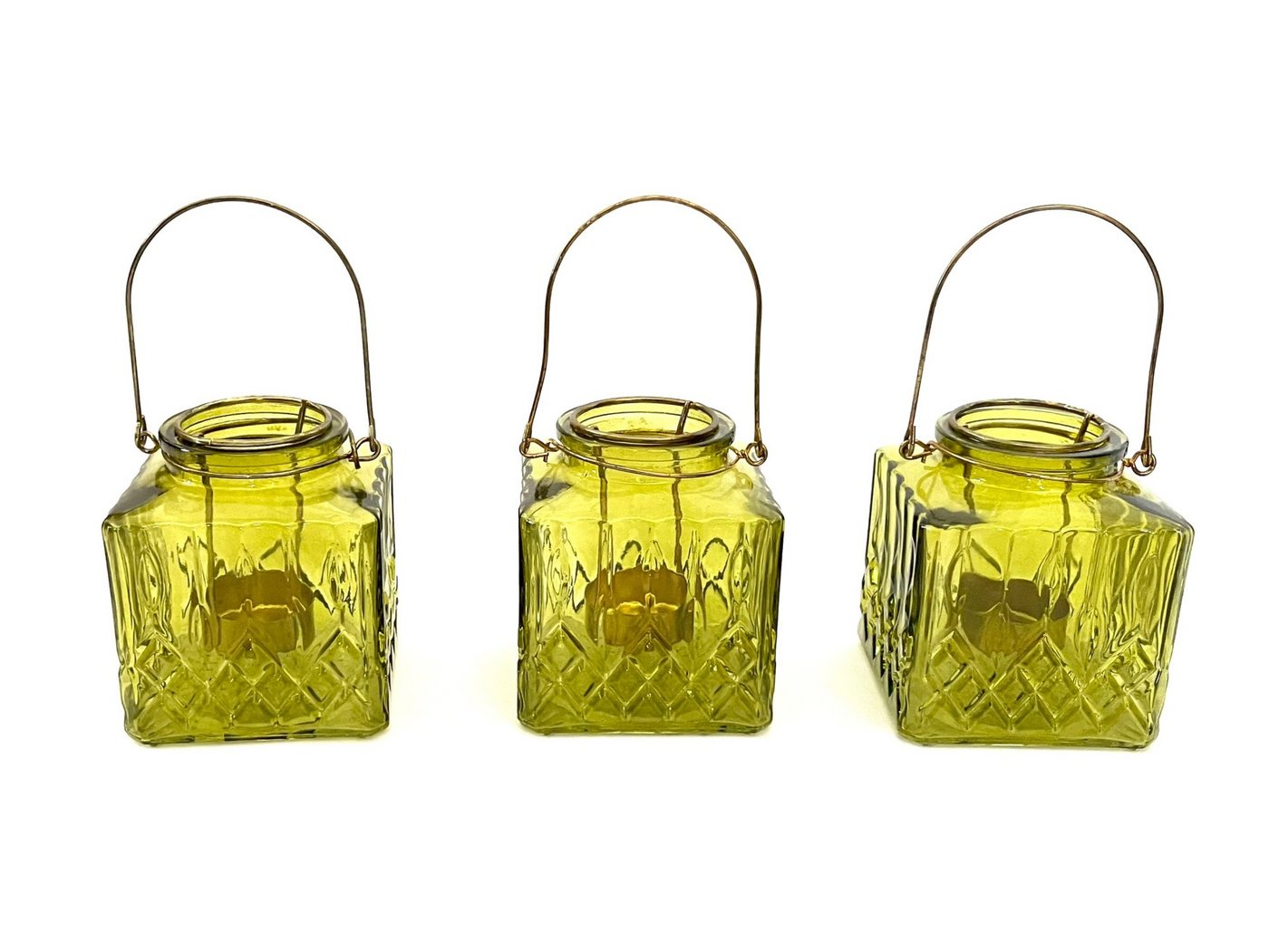 Scheulen GmbH Teelichthalter Teelichthalter 3er Set im Retro Stil Hänger Grün Gold 11 cm, Retro Design Scheulen GmbH Teelichthalter Teelichthalter 3er Set im Retro Stil Hänger Grün Gold 11 cm, Retro Design von Scheulen GmbH