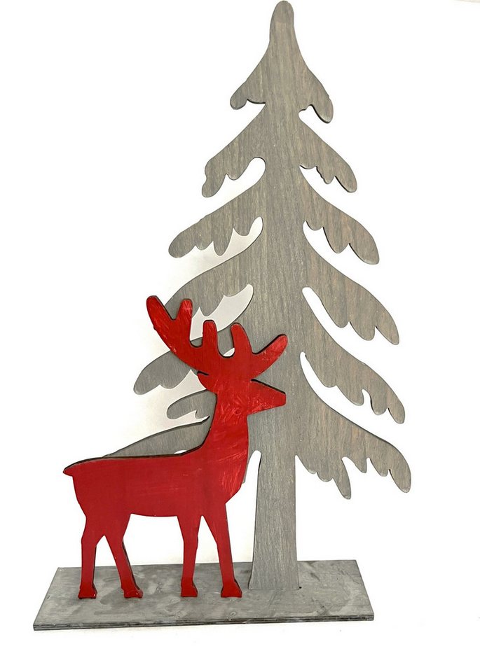 Scheulen GmbH Weihnachtsfigur Aufsteller Holz Hirsch mit Baum Weihnachten Rot Grau 50 cm von Scheulen GmbH