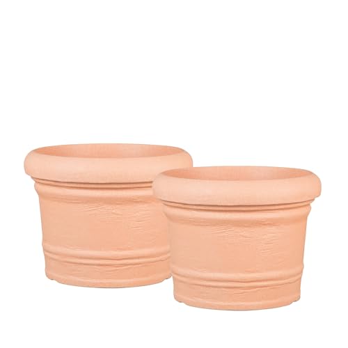 Scheurich 2er Set Blumentöpfe Formia 40, rund, aus Kunststoff Farbe: Terracotta, 40 cm Durchmesser, 29,7 cm hoch, 20,5 l Vol. von Scheurich