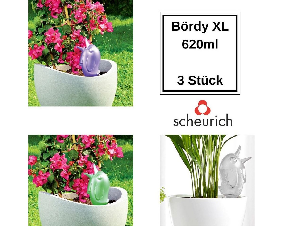 Scheurich Bewässerungssystem Bördy XL 3er Set Transparent/Lila/Grün 620 ml, (Spar-Set, 3-tlg), Scheurich Wasserspender Bördy XL 620 ml von Scheurich
