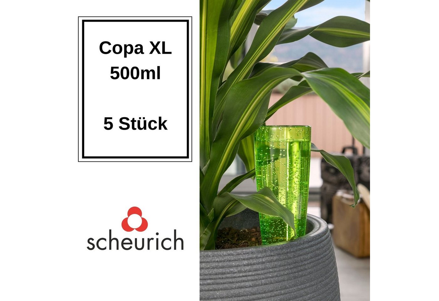 Scheurich Bewässerungssystem Copa XL 5x Grün 500 ml Füllmenge Wasserspender, (Spar-Set, 5-tlg), Scheurich Wasserspender Copa XL 500 ml von Scheurich