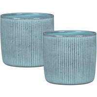 Scheurich - Solido Linea, Blumentopf 2er Set aus Keramik, Farbe: Lagoon, 15 cm Durchmesser, 13,7 cm hoch, 1,9 l Vol. von Scheurich