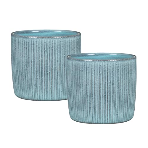 Scheurich Solido Linea, Blumentopf 2er Set aus Keramik, Farbe: Lagoon, 15 cm Durchmesser, 13,7 cm hoch, 1,9 l Vol. von Scheurich
