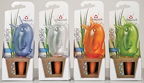 Scheurich Wasserspender Bördy M | 4er Set Lila/Grün/Transparent/Orange | 220 ml Füllmenge | Bewässerungskugel klein mit Ton Fuß | Wasserspender Pflanzen und Blumen Terrakotta Stiel von Scheurich