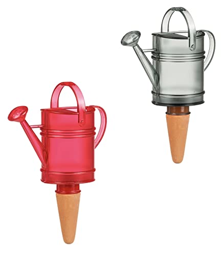 Scheurich Wasserspender Set Nelly 2X Gießkannen Grau Rot 240 ml Pflanzen Deko aus Keramik Ceramics Bewässerungskugel Pflanzbewässerung mit Tonspitze von Scheurich