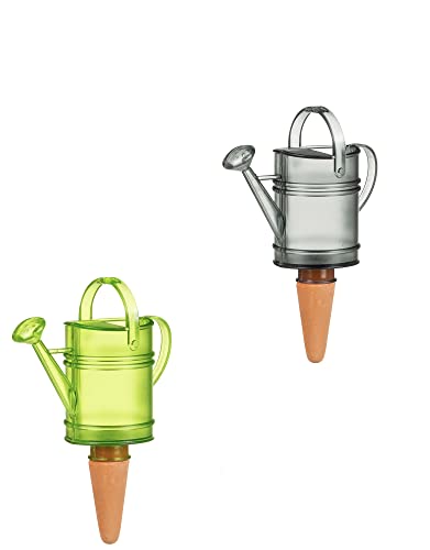 Scheurich Wasserspender Set Nelly 2X Gießkannen Grün Grau 240 ml Pflanzen Deko aus Keramik Ceramics Bewässerungskugel Pflanzbewässerung mit Tonspitze von Scheurich