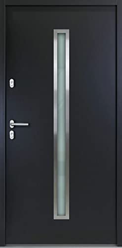 TorOne Stahl-Aluminium Nebeneingangstür - 900 x 2000 mm - NTS70 mit Glaseinsatz - Anthrazit von TorOne